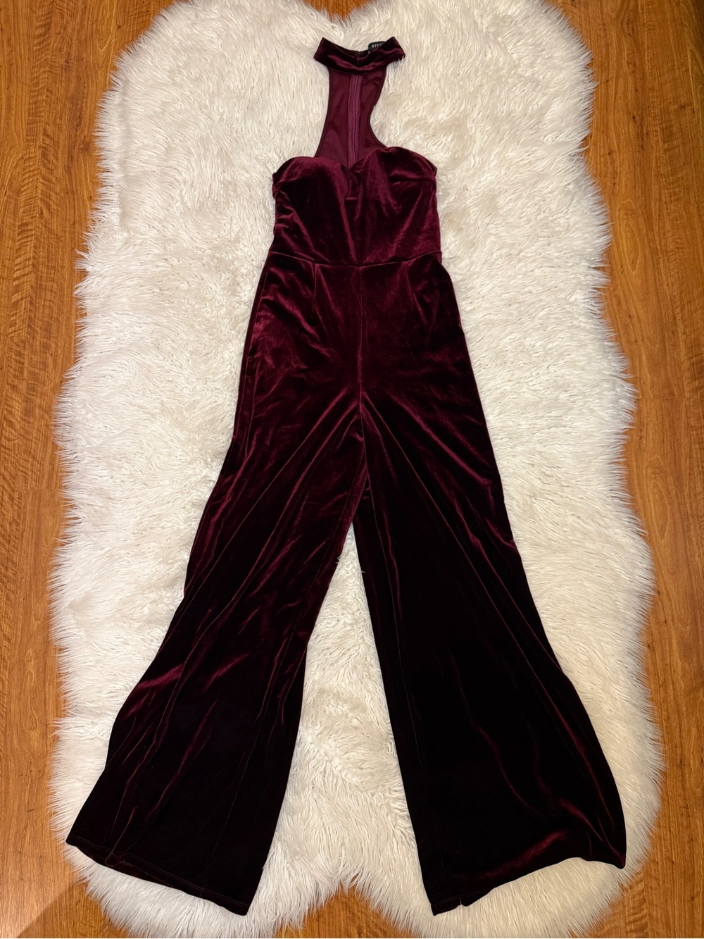 Velvet Wide-Leg Jumpsuit in Burgundy